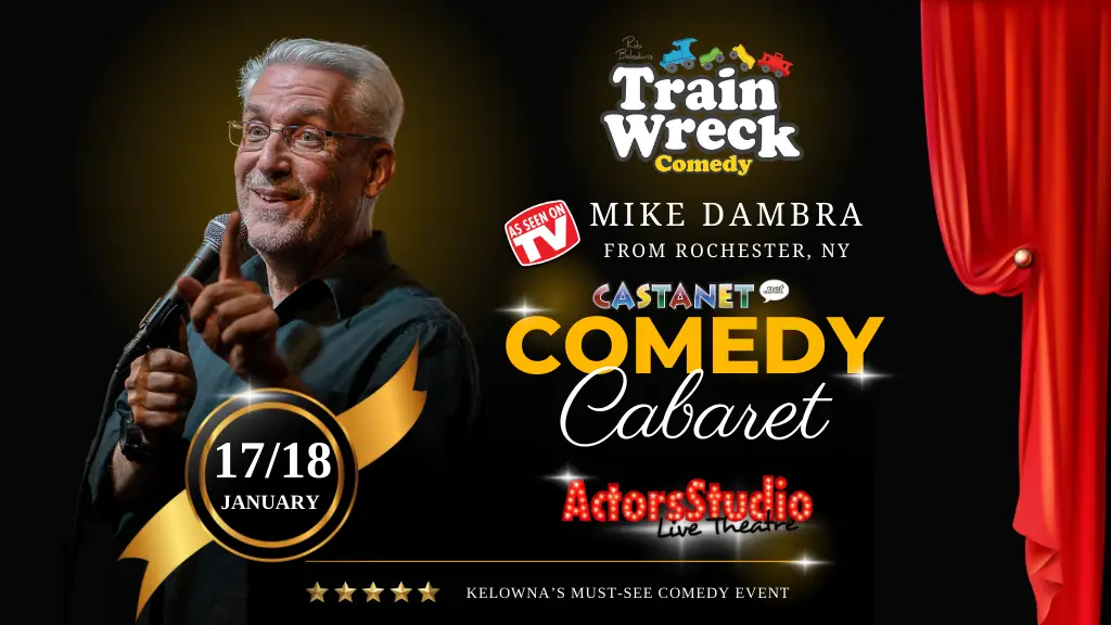 Castanet.net Comedy Cabaret at the Kelowna Actors Studio. Train Wreck Comedy with Mike Dambra from Rochester New York, Friday, January 17, 2025